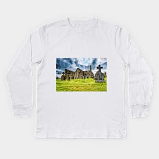 Clonmacnoise monastery ruins on the Shannon in Ireland Kids Long Sleeve T-Shirt